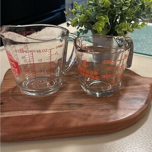 Anchor Hocking Clear Glass Measuring Cups with Red Markings. 8oz and 16 oz